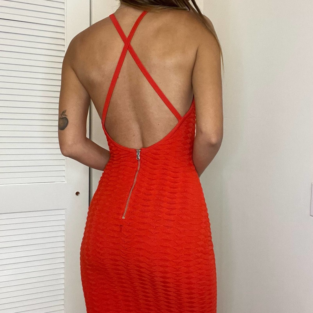 Parker brand orange knit midi dress bodycon open back size XS - M